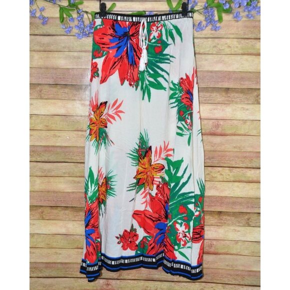 Flying Tomato Floral Pull On A-Line Maxi Skirt Size M Tie Hawaiian Print Casual - Picture 2 of 9